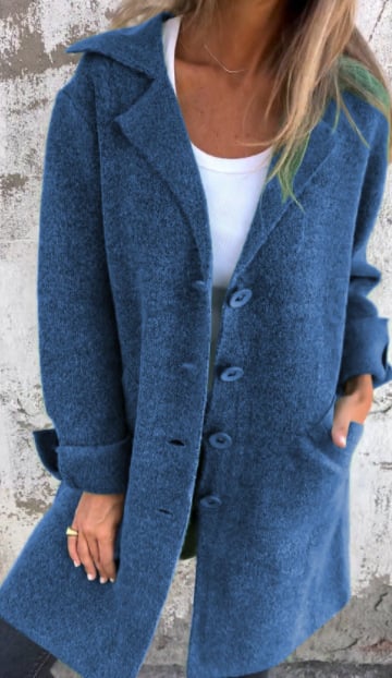 Aveline - Single Breasted Casual Wool Coat with Lapels