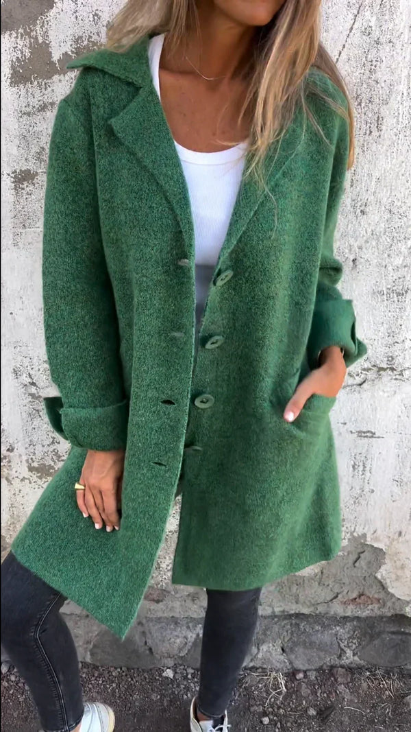 Aveline - Single Breasted Casual Wool Coat with Lapels