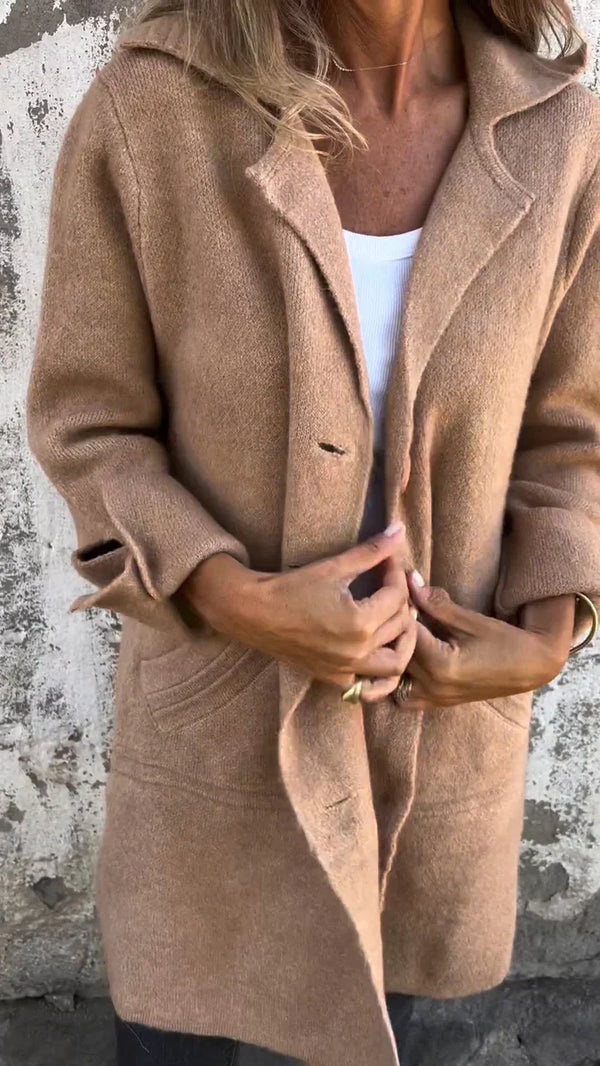 Aveline - Single Breasted Casual Wool Coat with Lapels