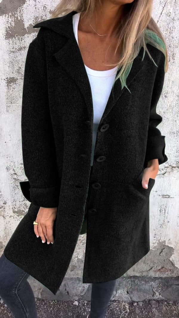 Aveline - Single Breasted Casual Wool Coat with Lapels