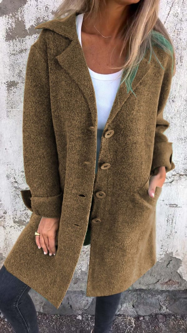 Aveline - Single Breasted Casual Wool Coat with Lapels