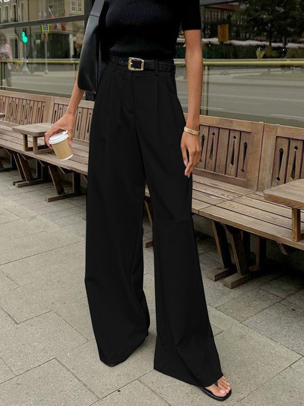 Solid Wide Leg Pants Without Belt