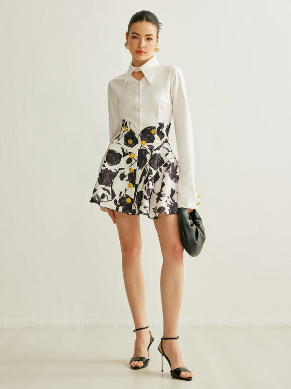 Floral Print Button-Detail Skirt