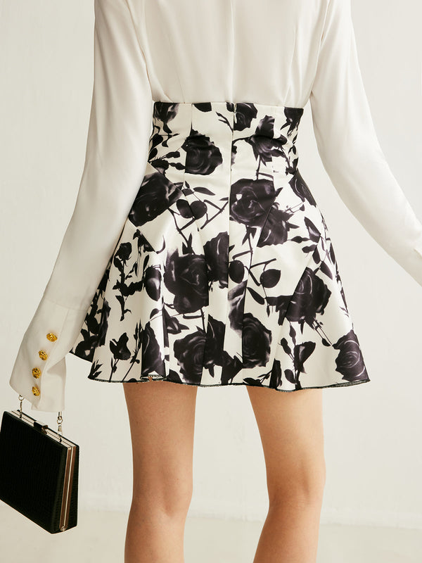 Floral Print Button-Detail Skirt