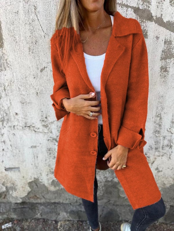 Aveline - Single Breasted Casual Wool Coat with Lapels