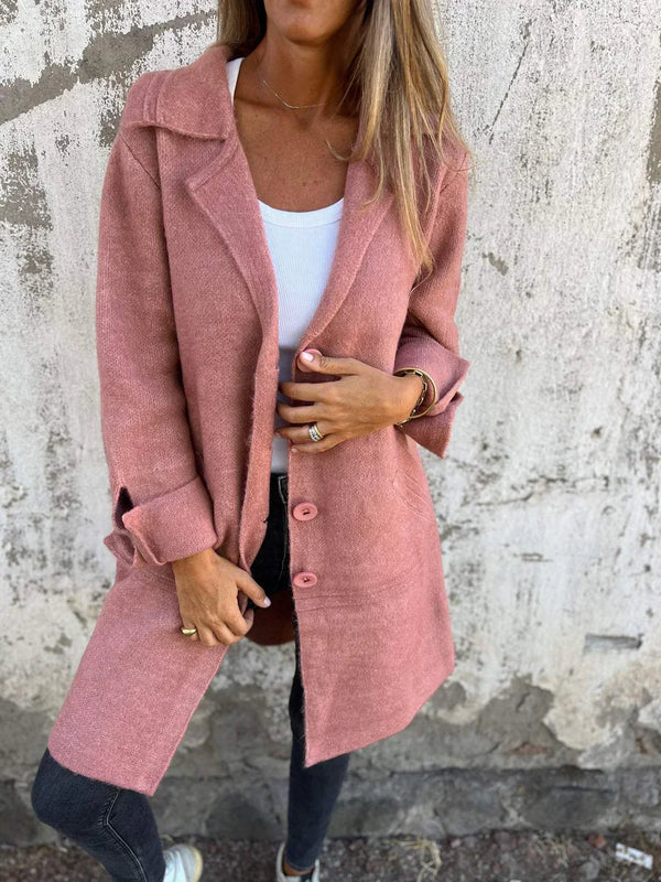 Aveline - Single Breasted Casual Wool Coat with Lapels