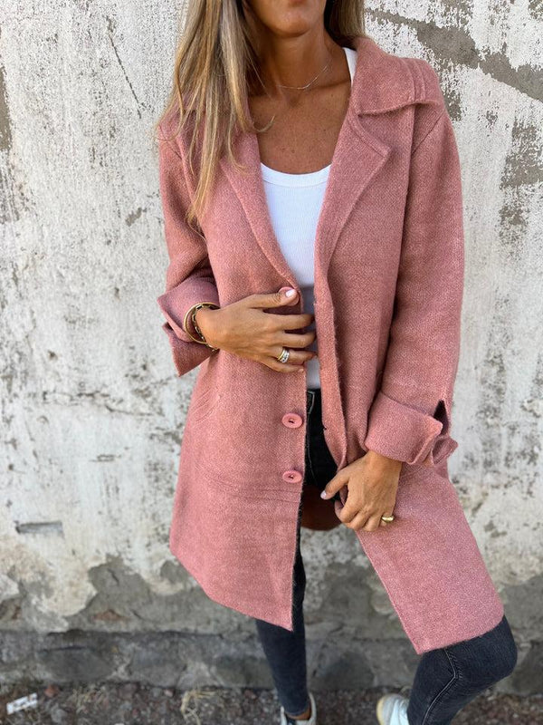 Aveline - Single Breasted Casual Wool Coat with Lapels